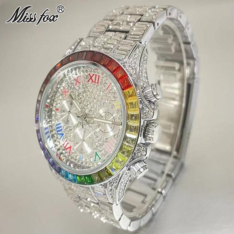 Missfox-男性用の高級クォーツ時計,長方形のレインボー - Men'S Fashion Magazine のレビューと価格