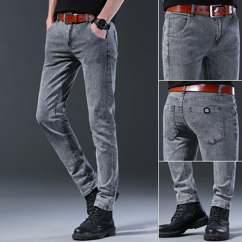 メンズスリム弾性グレージーンズパンツファッション快適通気性メ - Men'S Fashion Grey Jeans のレビューと価格