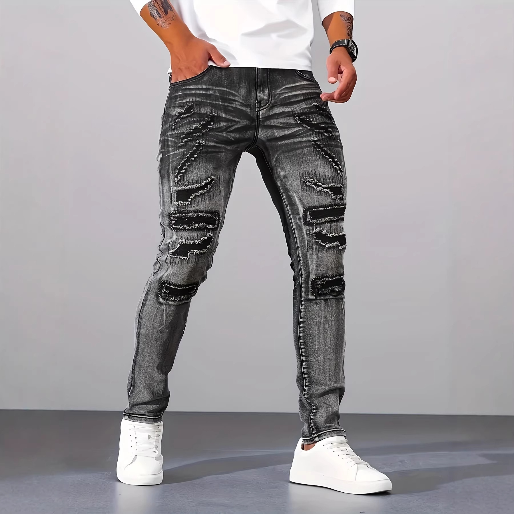 メンズ グレー スリム シンプル カジュアル デイリー ホー - Men'S Fashion Grey Jeans のレビューと価格
