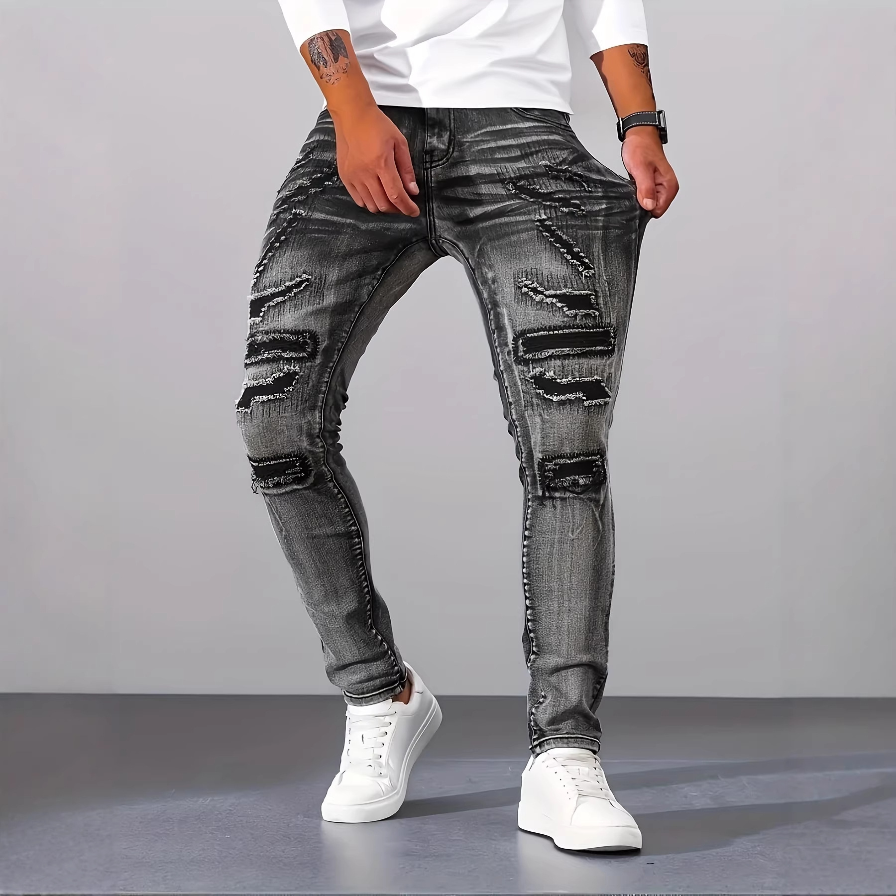 メンズ グレー スリム シンプル カジュアル デイリー ホー - Men'S Fashion Grey Jeans のレビューと価格