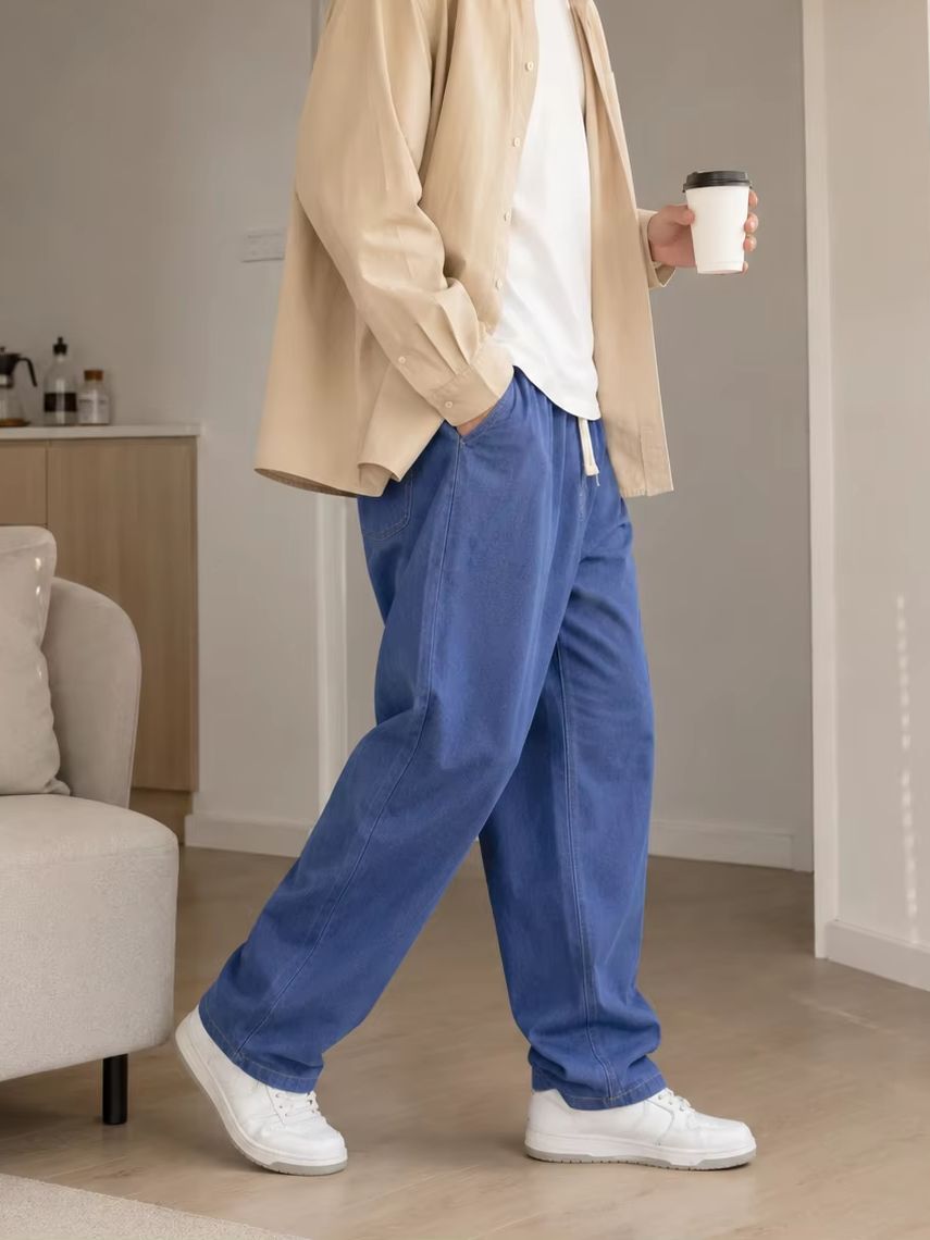 メンズカジュアルバギージーンズルーズストレートレッグ秋冬ウォ - Men'S Fashion Grey Jeans のレビューと価格