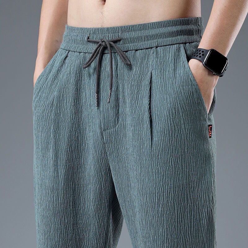 夏のアイスシルクマンジョガーリネンパンツカジュアルワイド夏の - Chino Pants Men のレビューと価格