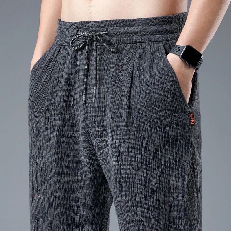 夏のアイスシルクマンジョガーリネンパンツカジュアルワイド夏の - Chino Pants Men のレビューと価格