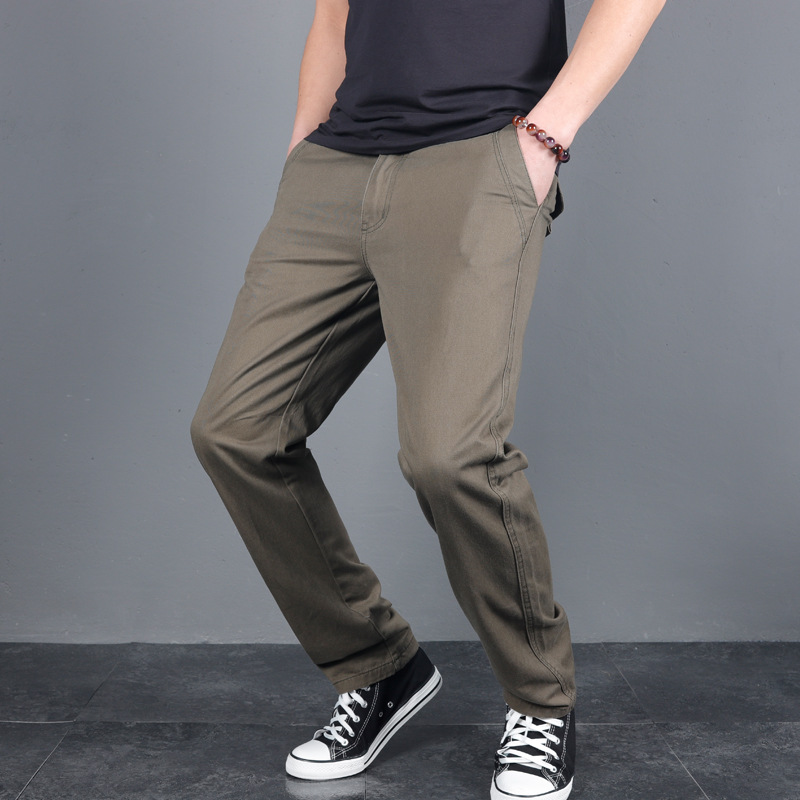 新メンズ春秋のソリッドカジュアルパンツコットンスリムフィット - Chino Pants Men のレビューと価格