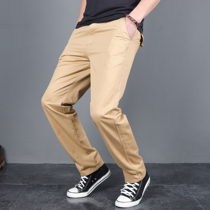 新メンズ春秋のソリッドカジュアルパンツコットンスリムフィット - Chino Pants Men のレビューと価格
