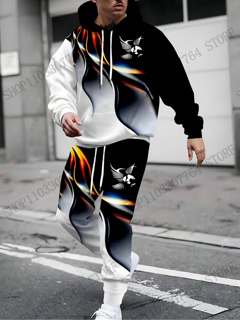 秋冬用パーカー＆パンツセット 高飛鳥柄 3Dプリントセット  - Men'S Fashion Pants のレビューと価格