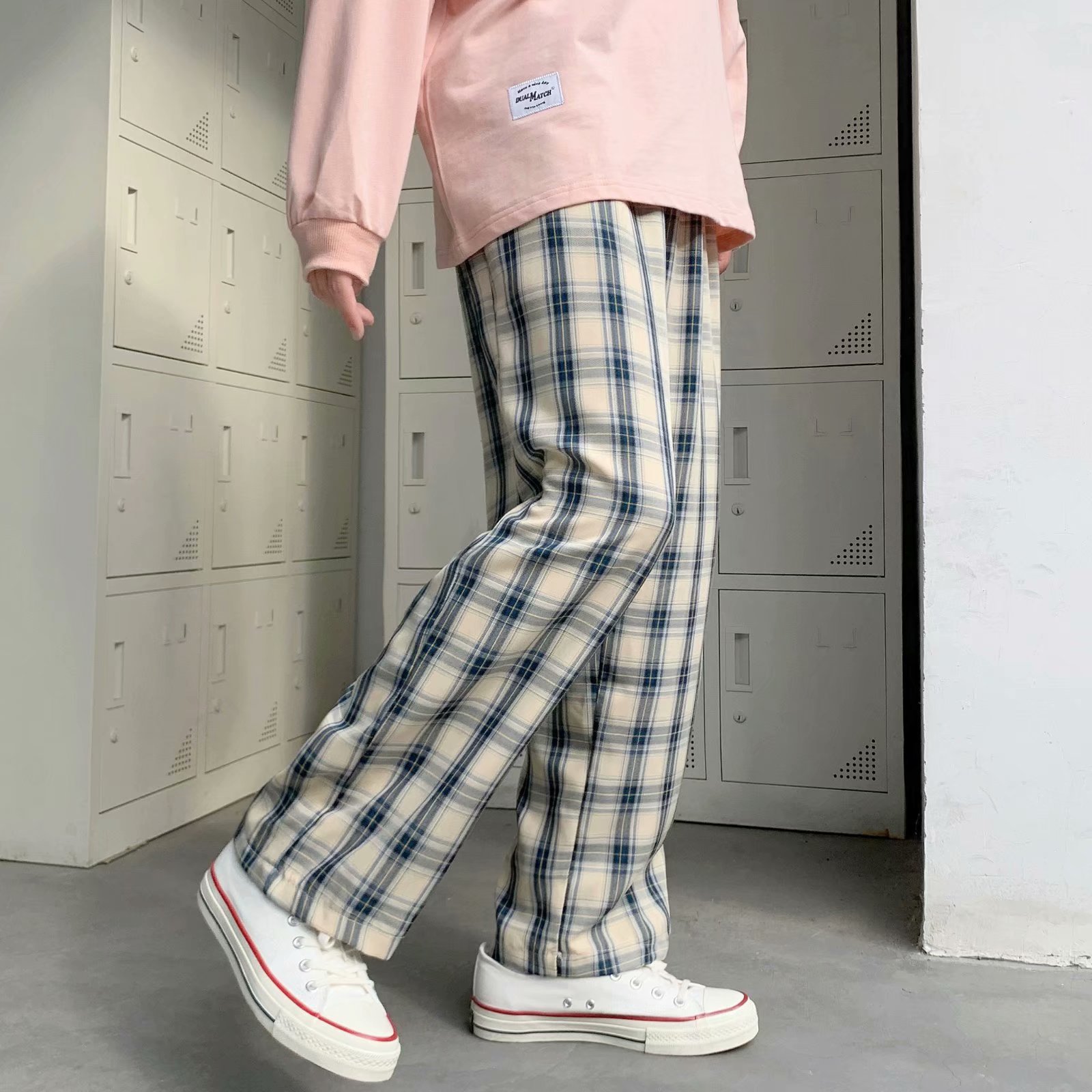 メンズチェック柄パンツ 韓国スタイル ルーズフィット ストレ - Men Fashion Korean Style のレビューと価格