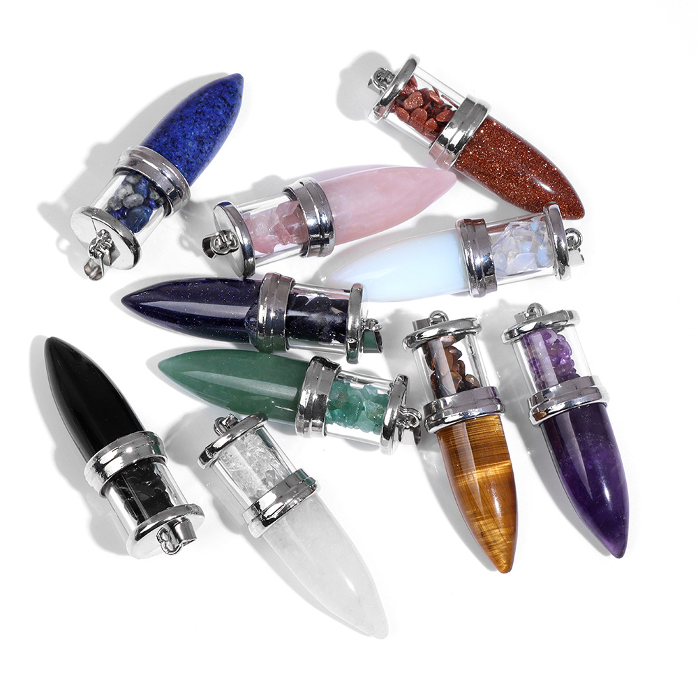 男性と女性のための弾丸の形をしたペンダント、天然石英翡翠、石 - Men'S Fashion Necklaces のレビューと価格