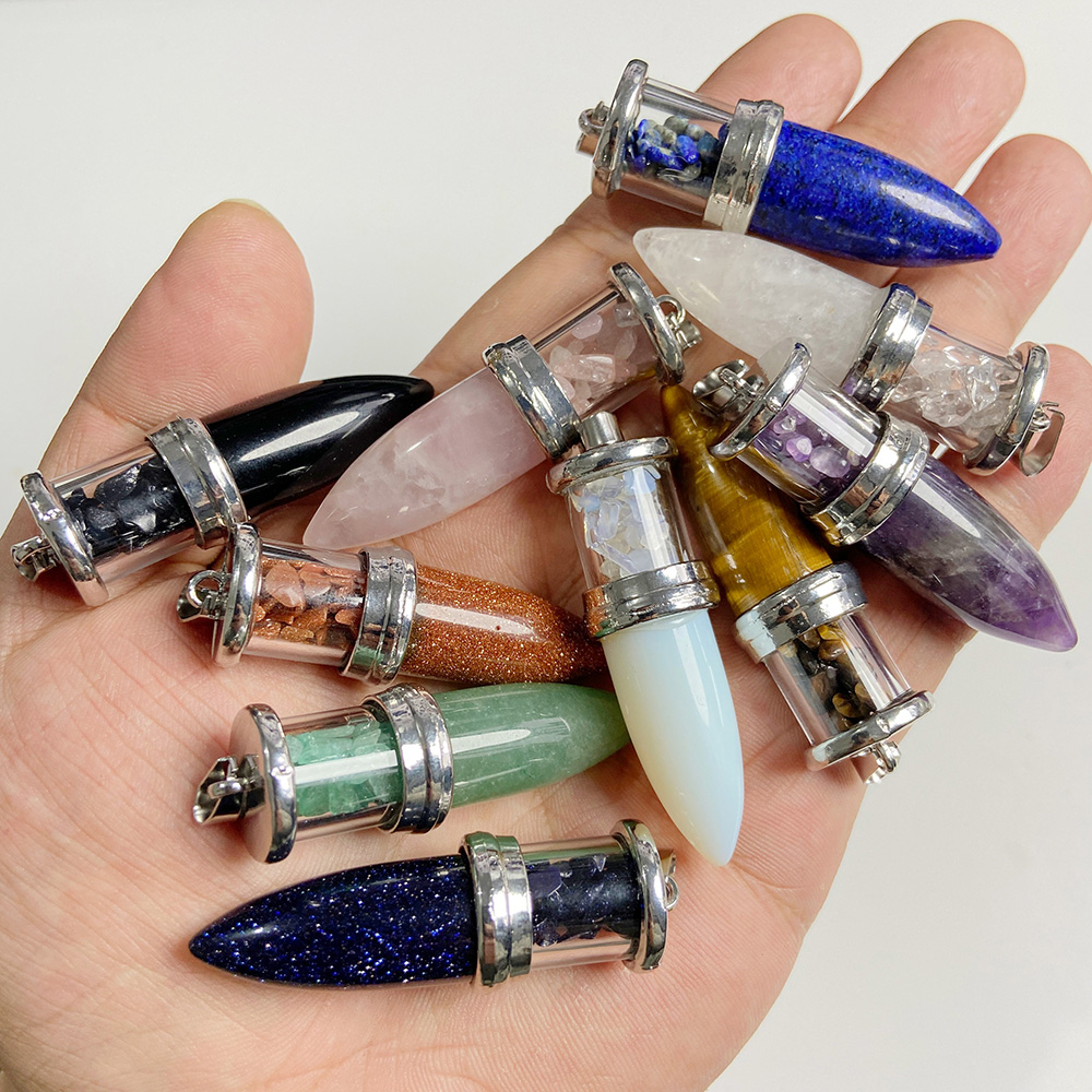 男性と女性のための弾丸の形をしたペンダント、天然石英翡翠、石 - Men'S Fashion Necklaces のレビューと価格