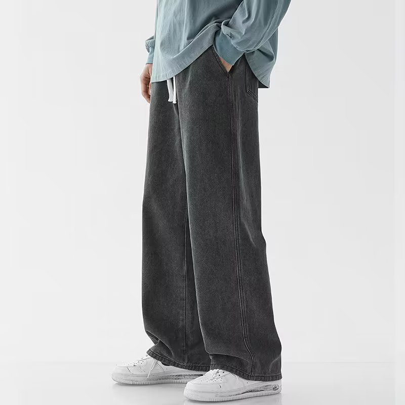 韓国ファッションメンズバギージーンズ伸縮性ウエストクラシック - Men'S Fashion Grey Jeans のレビューと価格