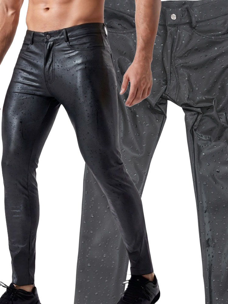 3D ウォータードロッププリント弾性 PU レザージーンズタ - Jeans Pants Fashion Men のレビューと価格